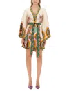 La Doublej Magnifico Silk Printed Mini Dress With Tie Belt In Multicolour