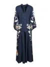 La Doublej La Double J Silk Twill Maxi Dress With Cascading Sleeves In Blue