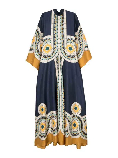 La Doublej La Double J Woman Maxi Dress Navy Size L Silk In Mudejar Blue