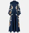 La Doublej Scarf-detailed Printed Silk-twill Maxi Dress In Blue