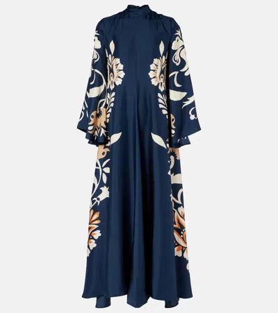 La Doublej Scarf-detailed Printed Silk-twill Maxi Dress In Blue