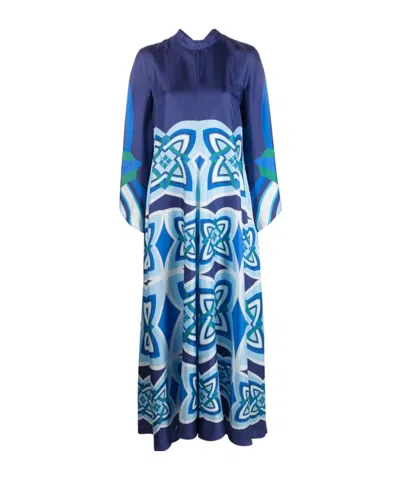 La Doublej Magnifico Geometric-print Silk Dress In Blue
