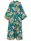 La Doublej Icon Magnifico Belted Floral-print Silk-twill Midi Dress In Blau