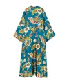 La Doublej Icon Magnifico Belted Floral-print Silk-twill Midi Dress In Blue