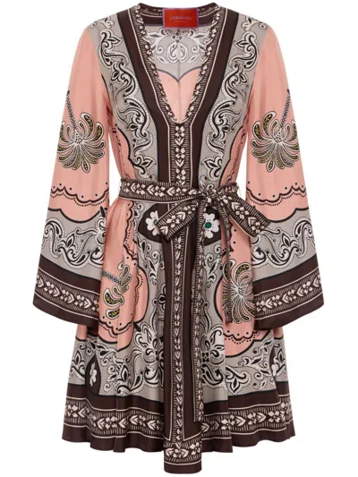 La Doublej 'magnifico' Multicolor Dress With All-over Graphic Print In Silk Woman In Grey