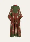 La Doublej Magnifico Printed Silk Twill Maxi Dress In Dark Green
