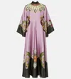 La Doublej Magnifico Printed Silk Twill Kaftan In Purple
