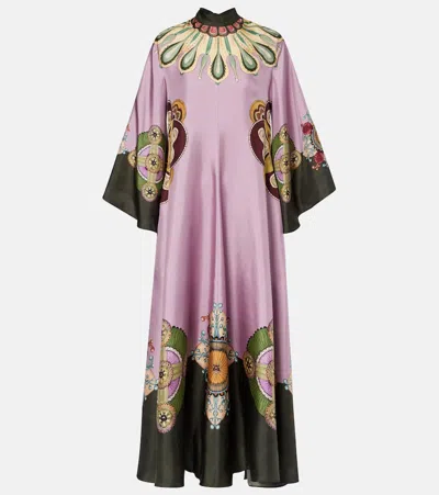 La Doublej Magnifico Printed Silk Twill Kaftan In Purple