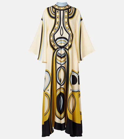 La Doublej Magnifico Printed Silk Twill Midi Dress In Multi