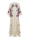 La Doublej 'magnifico' White Crewneck Long Dress With Rear Tie Closure And All-over Floral Print
