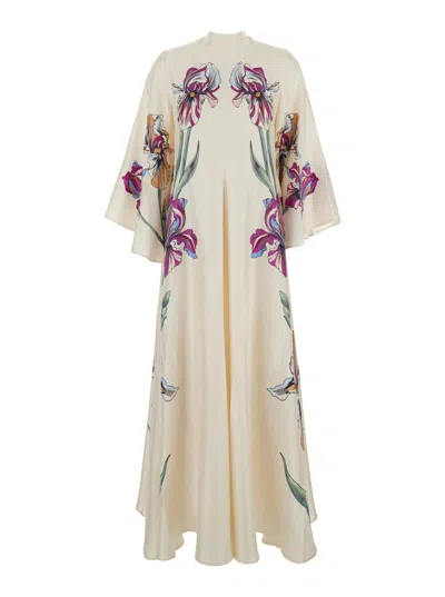 La Doublej Magnifico Floral Silk Twill Kaftan In Neutral