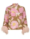 La Doublej Make An Exit Feather-trimmed Silk Top In Green
