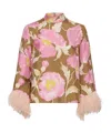 La Doublej Make An Exit Feather-trimmed Silk Top In Pink