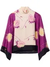 La Doublej Make An Exit Floral Wide Sleeve Silk Top In Pink