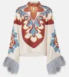 La Doublej Make An Exit Feather-trimmed Silk Top In White