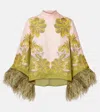 La Doublej Make An Exit Feather-trimmed Silk Twill Top In Multi