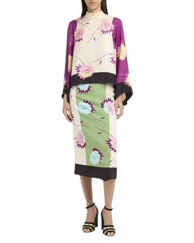 La Doublej Make An Exit Floral Wide Sleeve Silk Top In Derby Placee In Multi
