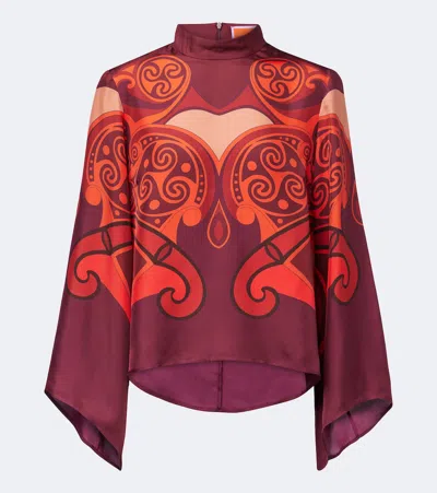 La Doublej Make An Exit Printed Silk Twill Top In Multi