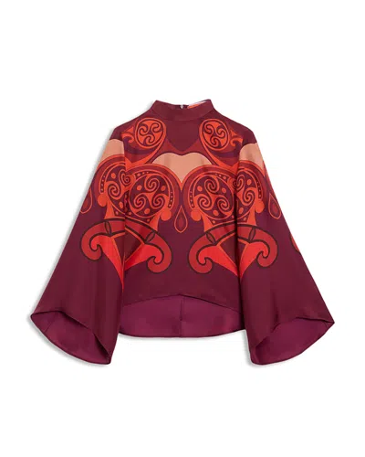 La Doublej Make An Exit Silk Flare Sleeve Top In Brown