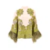 La Doublej Make An Exit Feather-trimmed Silk Twill Top In Multi