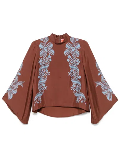 La Doublej Make An Exit Printed Silk-twill Top In Testa Di M
