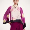 La Doublej Make An Exit Floral Wide Sleeve Silk Top In Derby Placée Multicolor