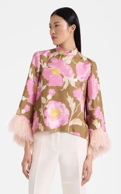 LA DOUBLEJ LA DOUBLEJ MAKE AN EXIT TOP WITH FEATHERS SYLPH KHAKI