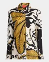 La Doublej La Double J Floral-patterned Silk Shirt With Classic Collar In Blackwhite