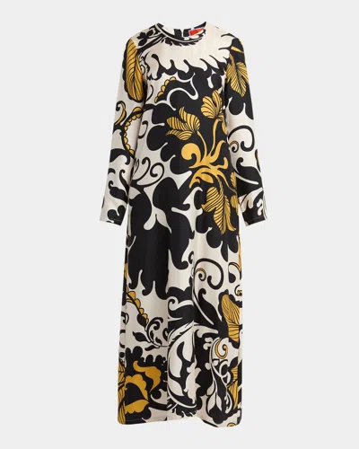 LA DOUBLEJ MAREA-PRINT LONG-SLEEVE MAXI SWING DRESS