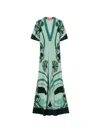 La Doublej Marlene Satin-trimmed Printed Silk-crepe Midi Dress In Green