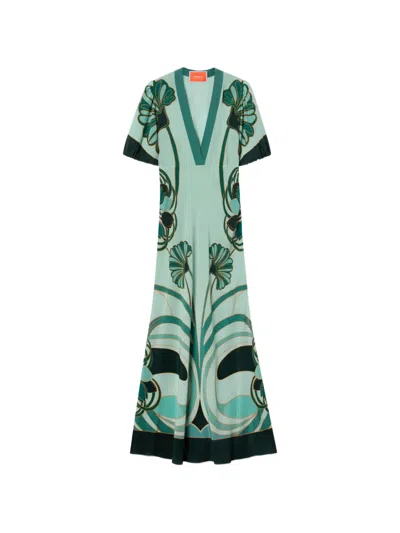 LA DOUBLEJ MARLENE DIETRICH BLOOMING TULIP PLACÉE V-NECK DRESS