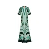 La Doublej Marlene Satin-trimmed Printed Silk-crepe Midi Dress In Green