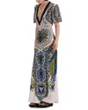La Doublej Marlene Multicolor Long Flared Dress With V Neck And All-over Graphic Print In Silk Woman In Chakra Placee Multicolor