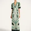 La Doublej Marlene Satin-trimmed Printed Silk-crepe Midi Dress In Green