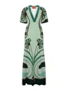 La Doublej Marlene Satin-trimmed Printed Silk-crepe Midi Dress In Green