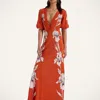 La Doublej Marlene Floral-print Silk-crepe Maxi Dress In Iris Placée Dark Orange