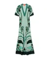 La Doublej Marlene Satin-trimmed Printed Silk-crepe Midi Dress In Green