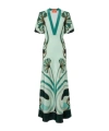 La Doublej Marlene Satin-trimmed Printed Silk-crepe Midi Dress In Green