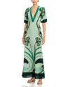 La Doublej Marlene Satin-trimmed Printed Silk-crepe Midi Dress In Green