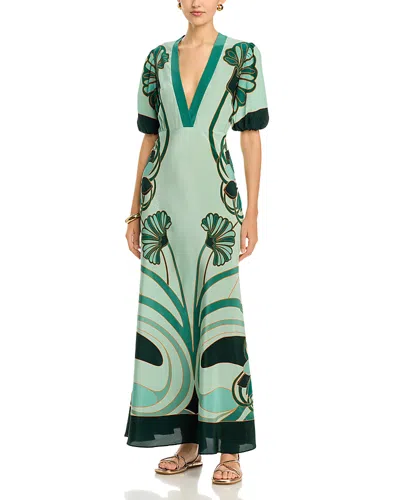 La Doublej Marlene Floral-print Silk Maxi Dress In Green