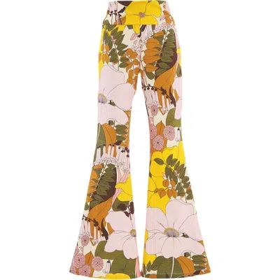 La Doublej Meditation Floral-print Flared Cotton Trousers In Big Flower Rose