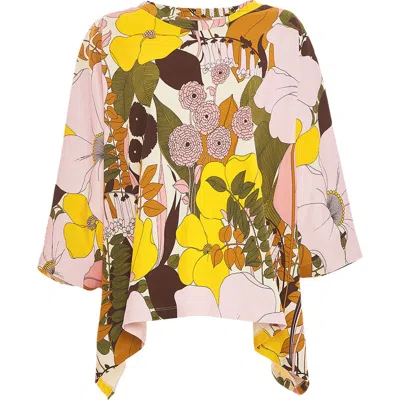 La Doublej Meditation Poncho Big Flower Rose Pink