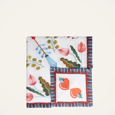 La Doublej Medium Tablecloth (180x280) In White Turning Tulips