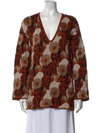 Pre-owned La Doublej Merino Wool Floral Print Sweater In Orange