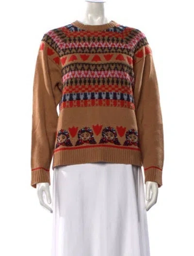 Pre-owned La Doublej Merino Wool Graphic Print Sweater W/ Tags In Brown