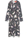 La Doublej Eve Abstract Long Sleeve Midi Dress In Blau