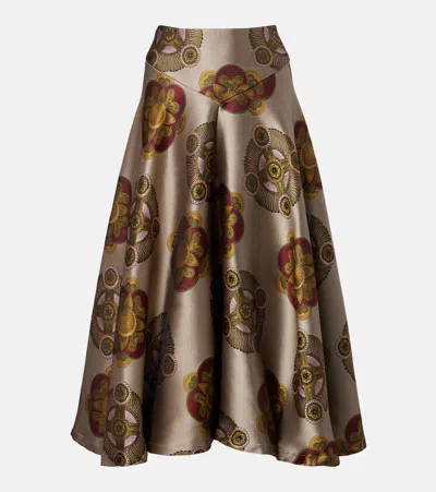 La Doublej Milano Printed Jacquard Midi Skirt In Gold