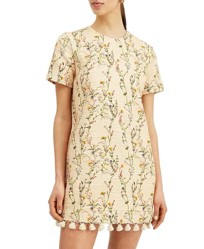 La Doublej Mini Swing Dress Embroidered In Primavera Cream