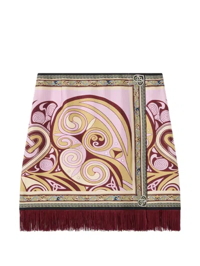La Doublej Mini Foulard Skirt With Fringes In Pink