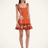 La Doublej La Double J Gingerbread Floral-printed Twill Mini Dress In Iris Placée Dark Orange
